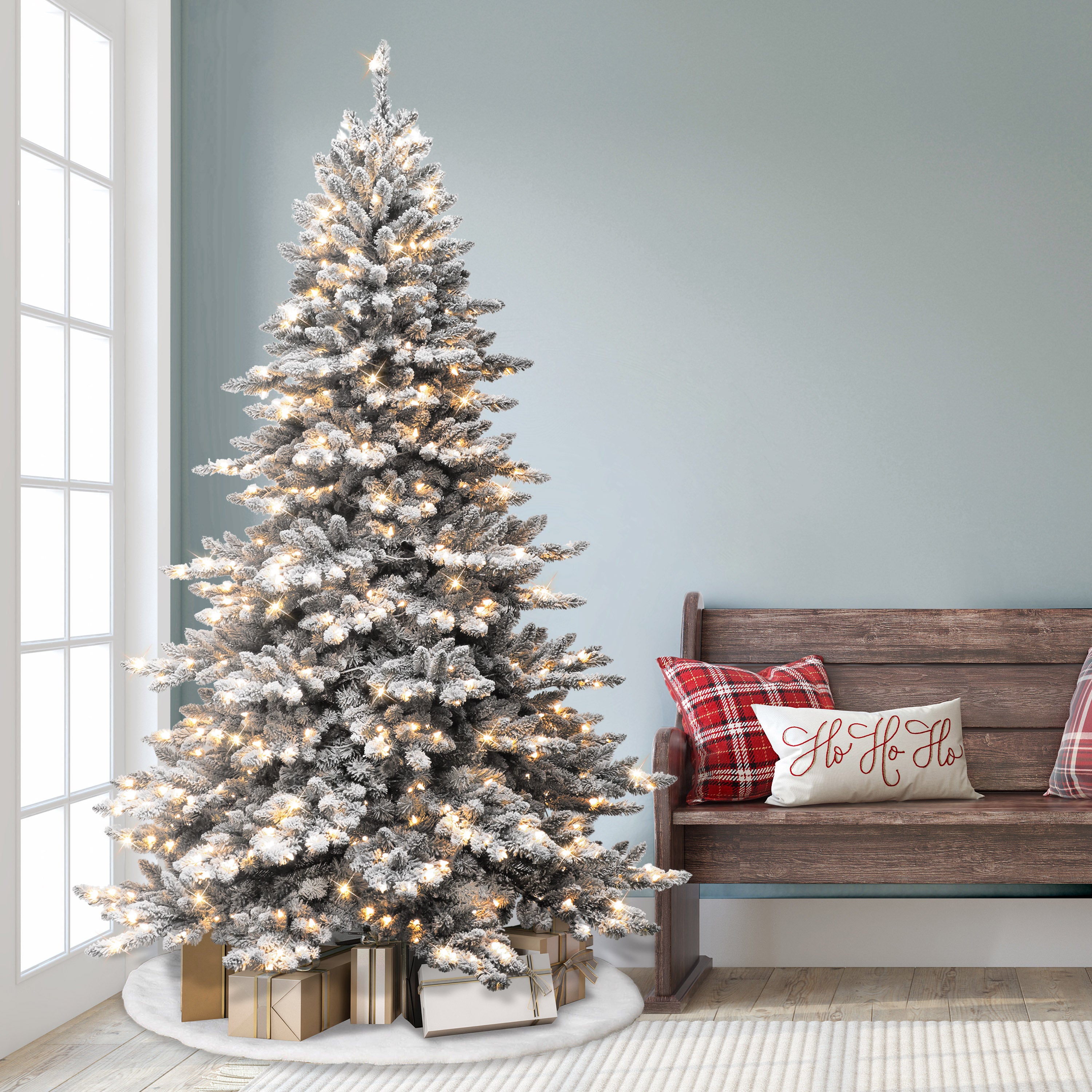 9ft Pre-Lit Flocked Royal Majestic Spruce Christmas Tree