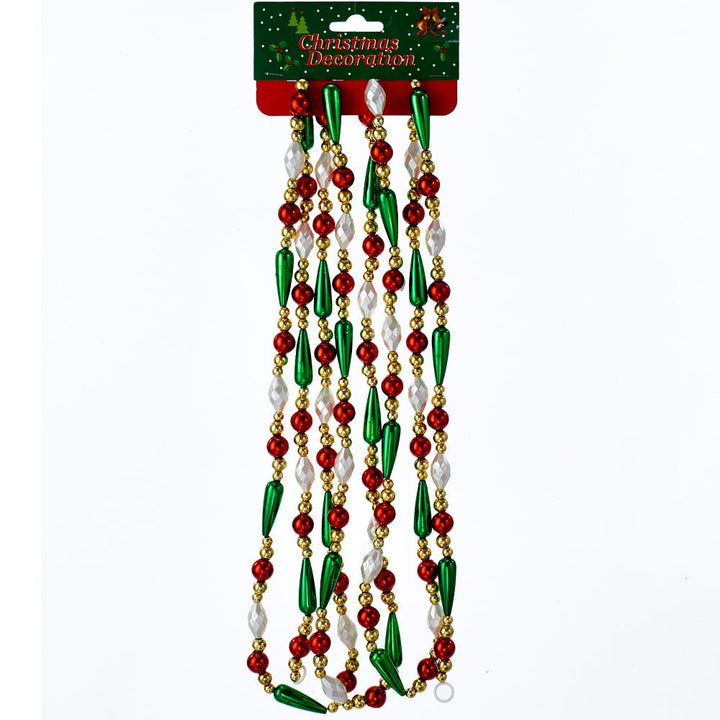 9ft Gold/Red/Green/White Round/Teardrop Bead Garland #H0262