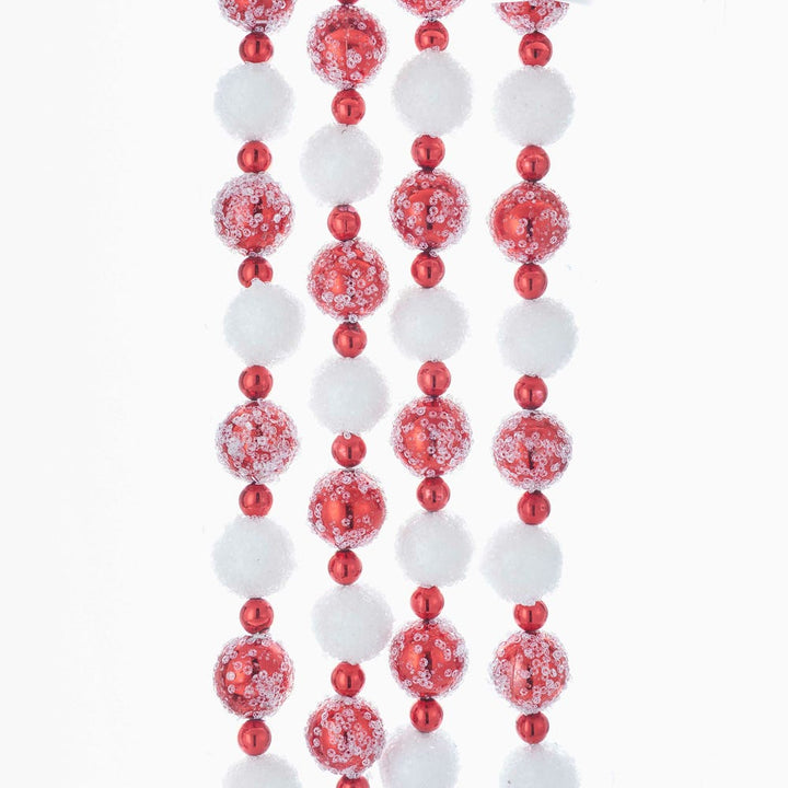 6ft Red/White Frosted Bead Garland #H0269