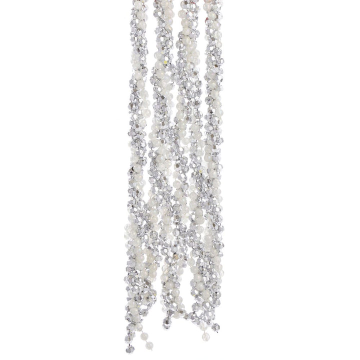 9ft Silver/White Iridescent Twisted Bead Garland #H0274