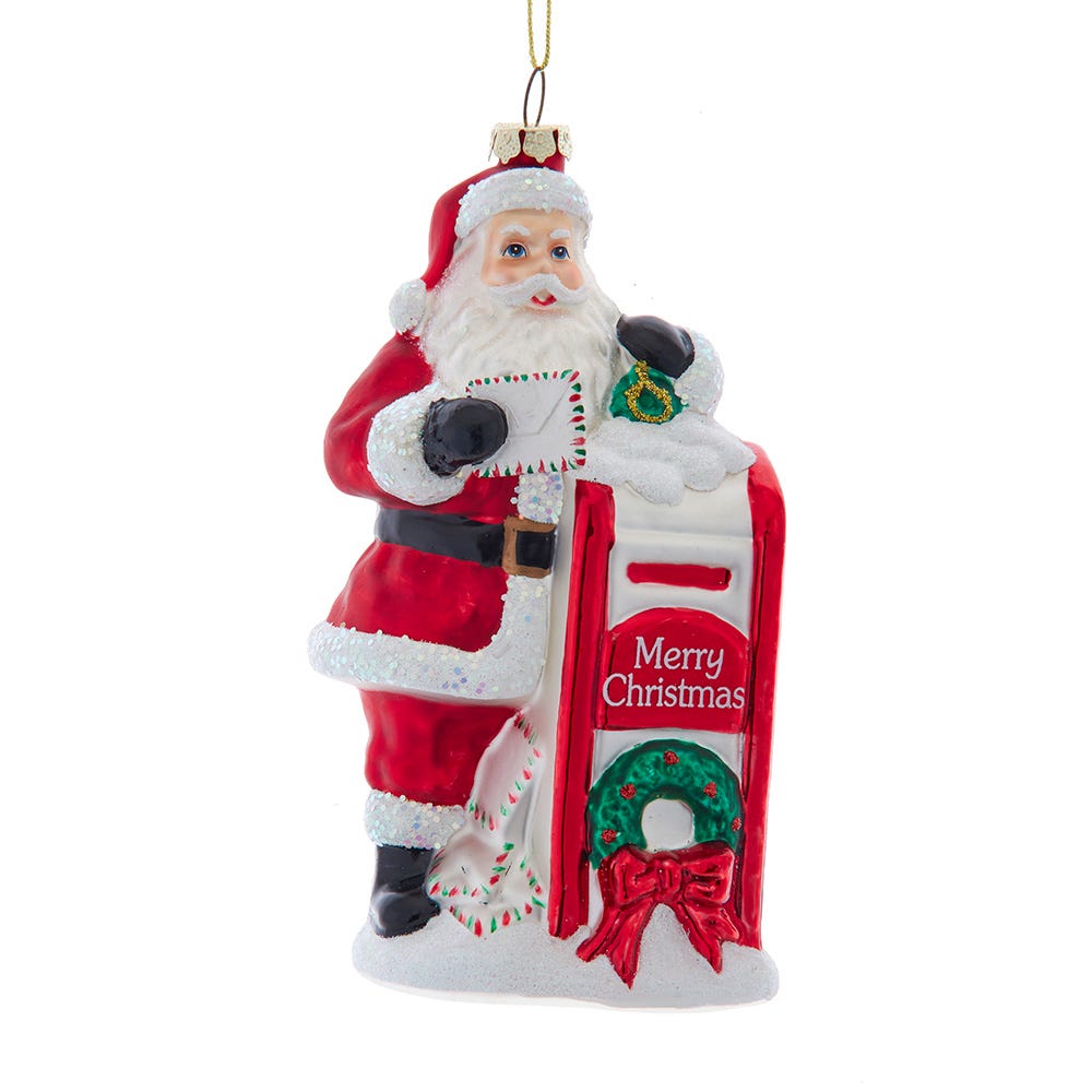 5.6" Glass Santa with Mailbox Ornament H1636