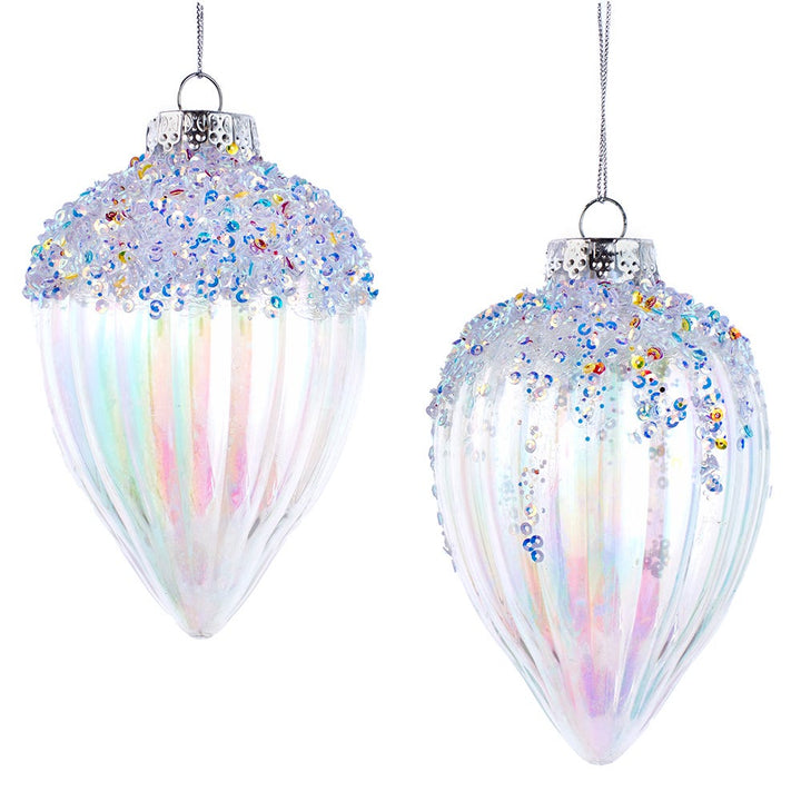 5" Glittered Iridescent Finial Ornament, 2 Assorted #H4207