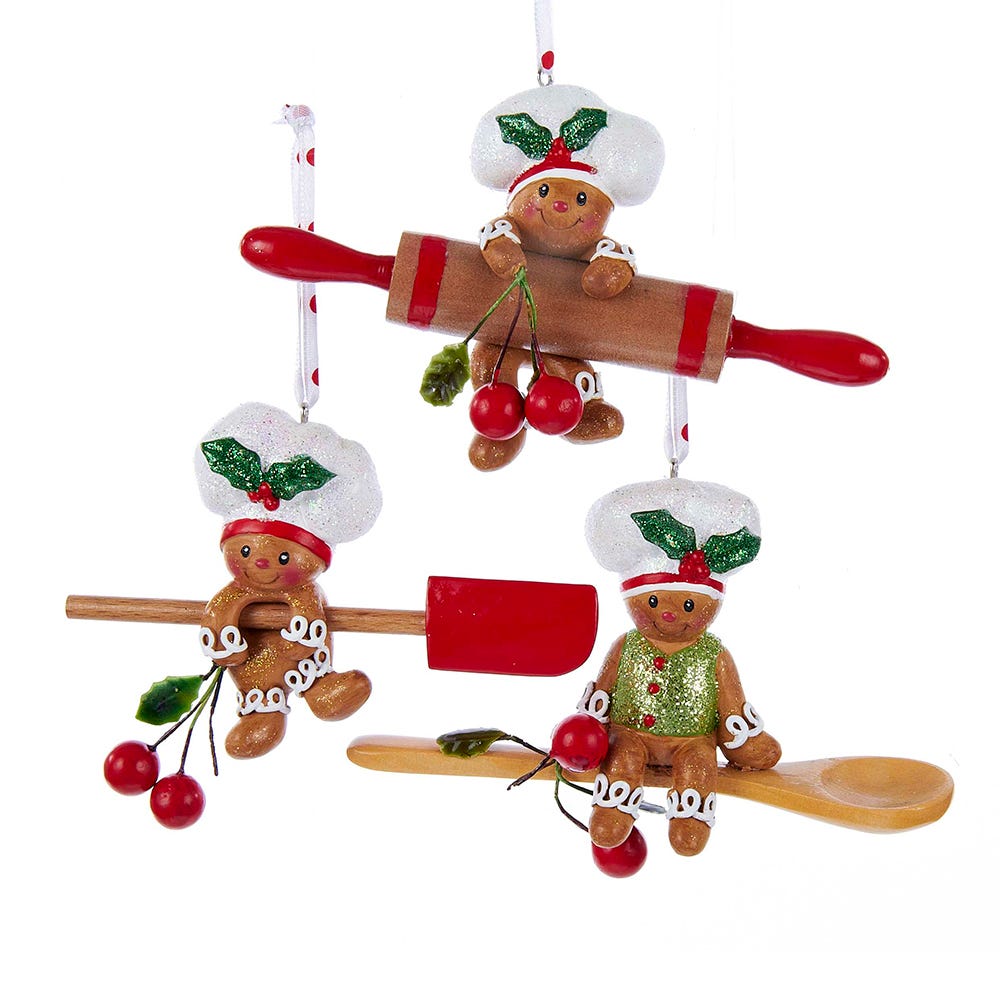 4" Gingerbread Roller/Spoon/Spatula Ornament, 3 Assorted H5024