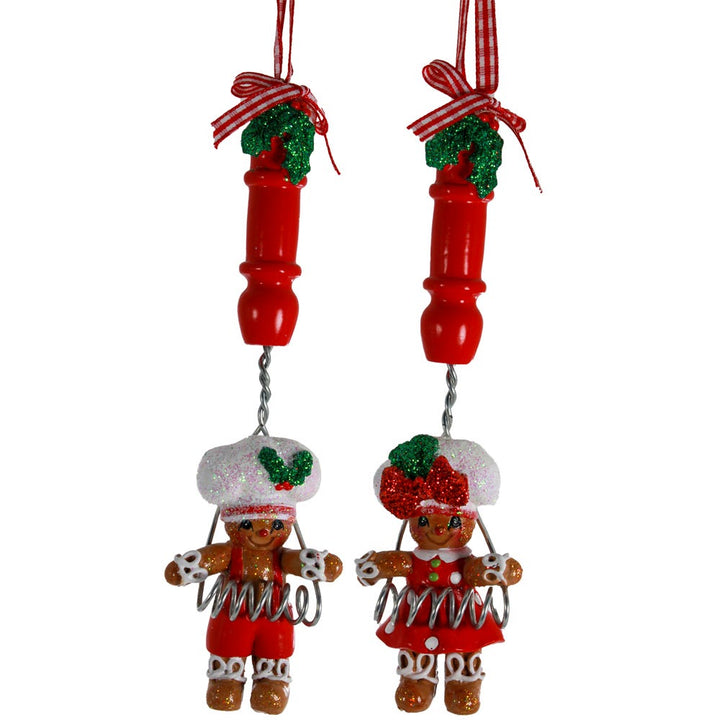 3.5" Gingerbread Boy & Girl with Kitchen Utensil Ornaments, 2 Assorted #H5648