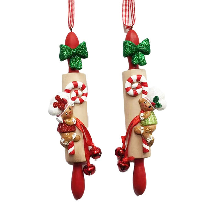 5" Gingerbread Boy & Girl on Rolling Pin Ornaments, 2 Assorted #H5682