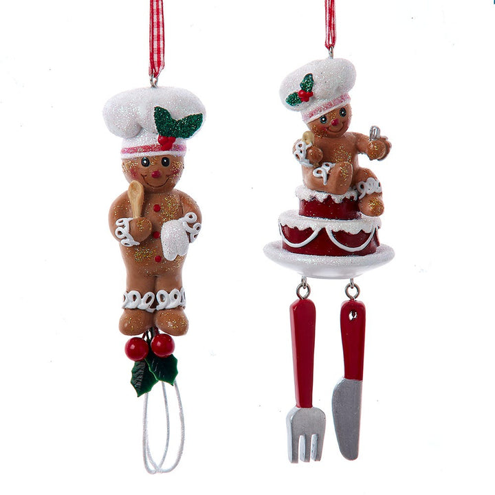 5.5" Gingerbread Boy with Whisk & Cake Ornament, 2 Assorted #H5686