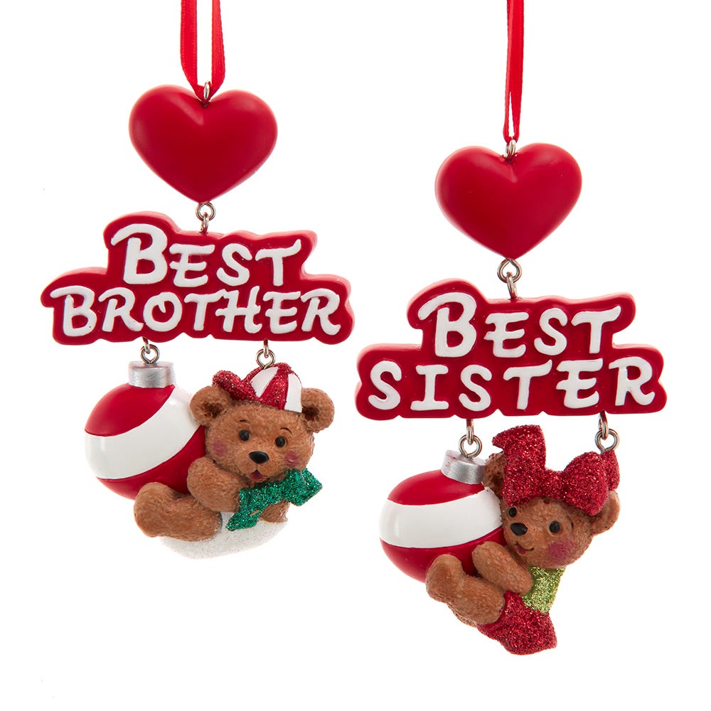 5" Best Sister/Brother Bear Ornament - Free Personlizations, 2 Assorted #H5901