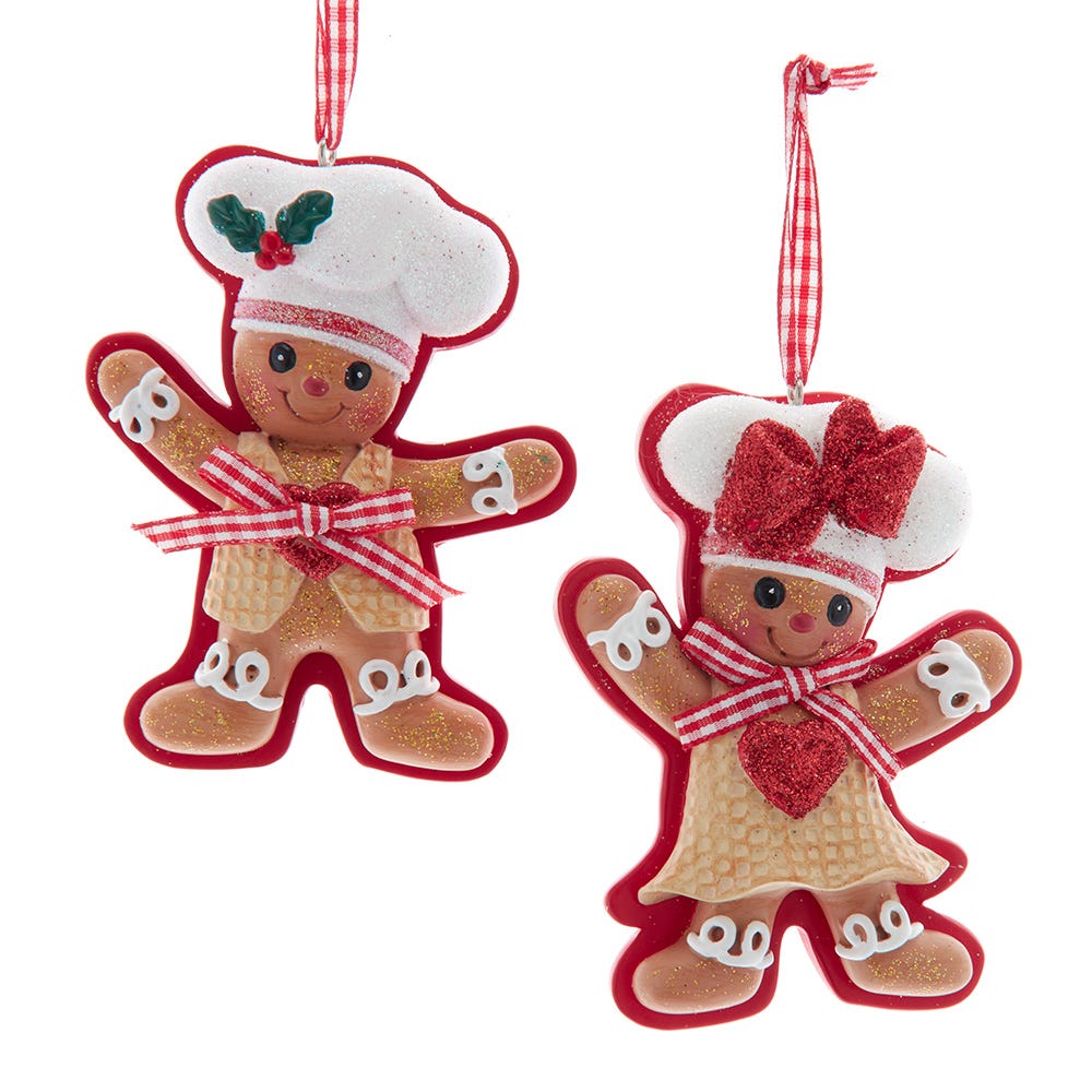 3.5" Gingerbread Boy/Girl Flatback Ornament, 2 Assorted H5910