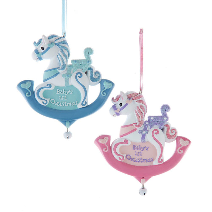3.5" Baby's 1st Boy/Girl Rocking Horse Ornament, 2 Assorted H5926