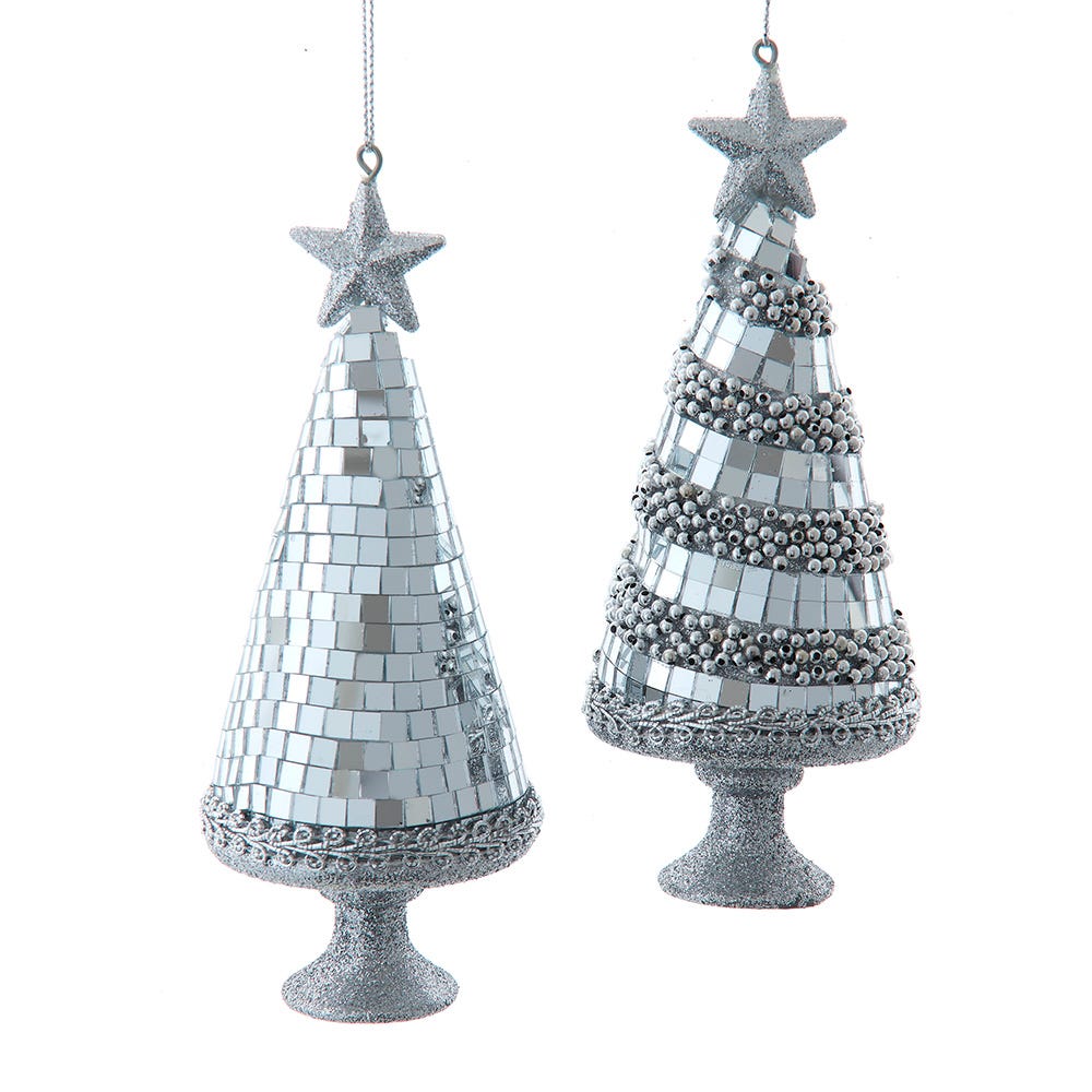 5.9" Silver Mirror Christmas Tree Ornament, 2 Assorted H7605