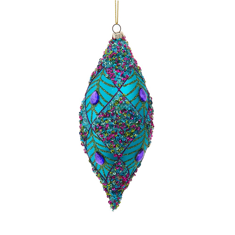 7" Peacock Drop with Gems Ornament H7609