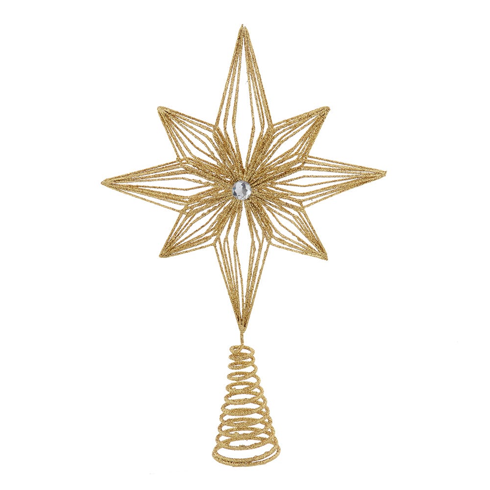 Kurt Adler 12-Inch Unlit Gold Glittered 6-Point Star Tree Topper H8900