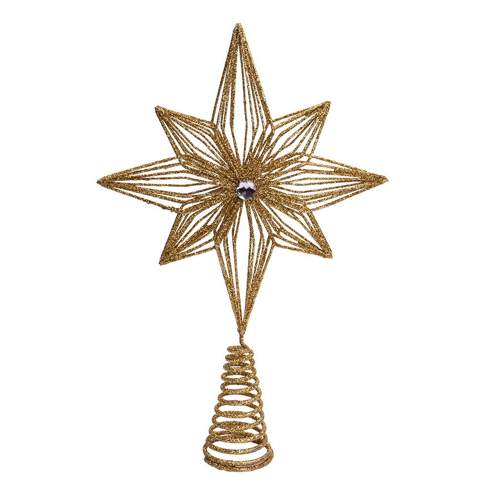 Kurt Adler 12-Inch Unlit Gold Glittered 6-Point Star Tree Topper