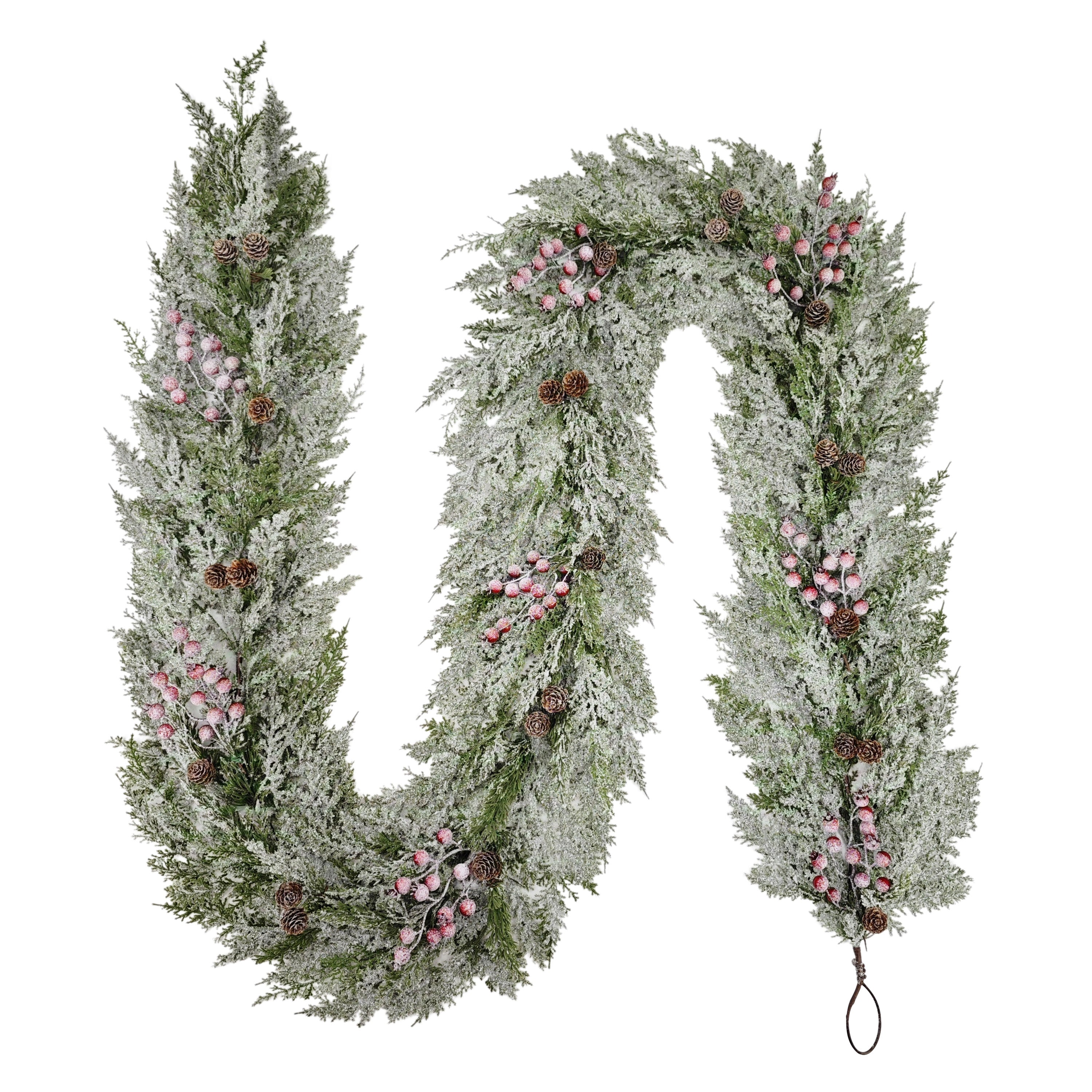 9' x 10" Artificial Flocked Garland Adorned with Pinecones and Red Berries 5929-GF9-10A