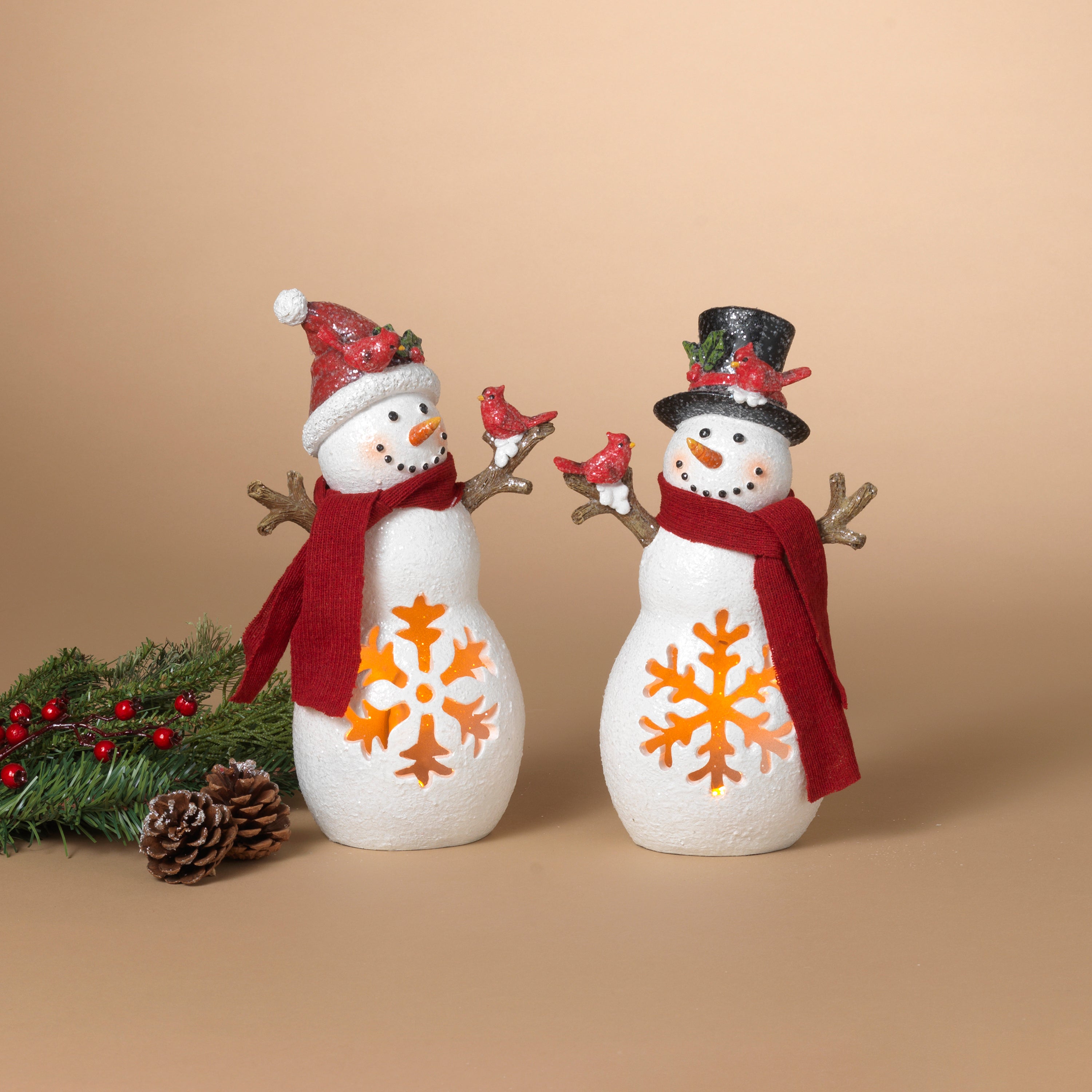 11.42 Inch High Battery Operated Lighted Resin Holiday Snowmen with Timer Set of 2 #2737230EC