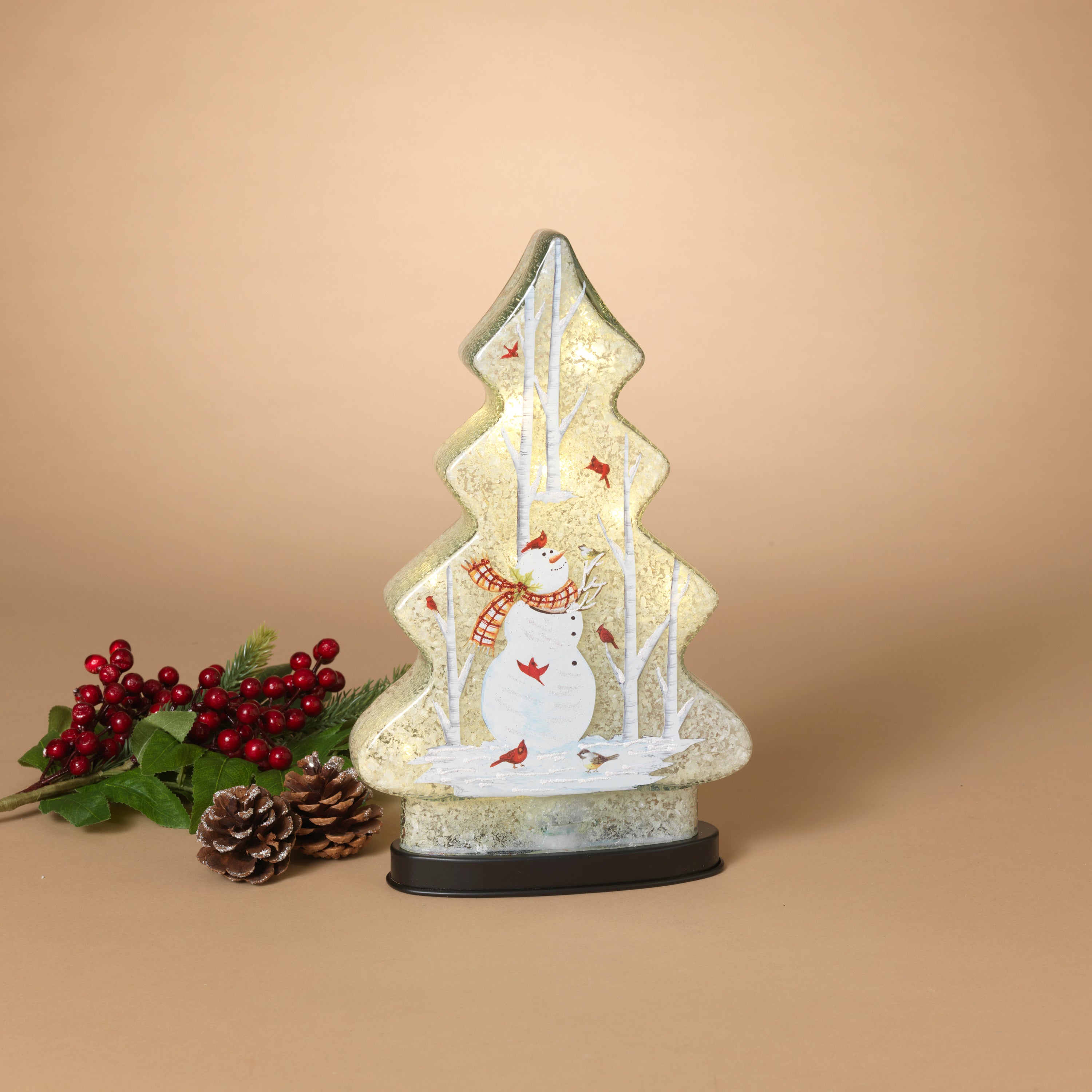 Illuminated 12 in H Battery Operated Lighted Glass Holiday Snowman Design Decor 2695150EC