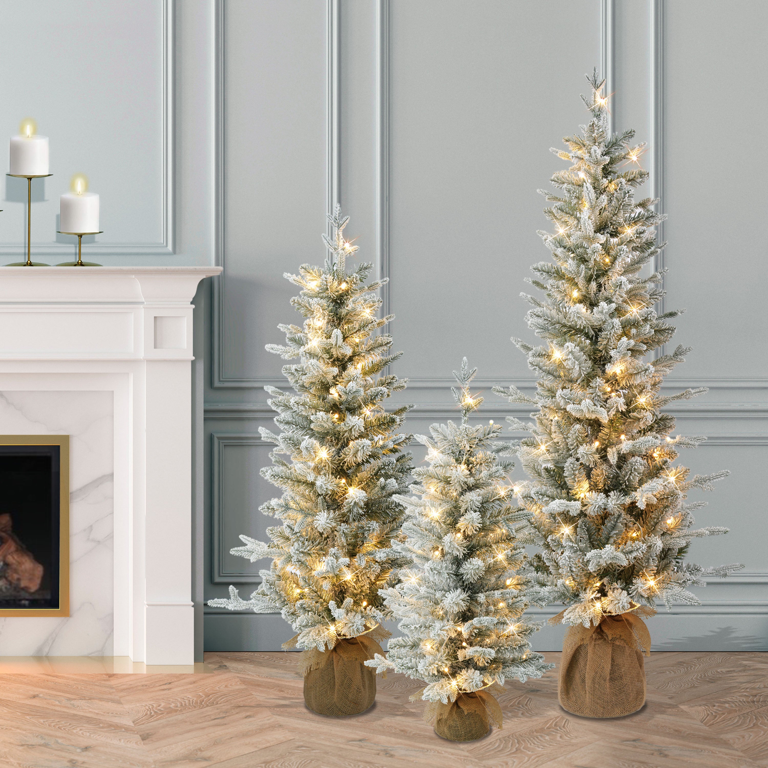 Set of 3 Flocked Spruce Trees in 3', 4', and 5'