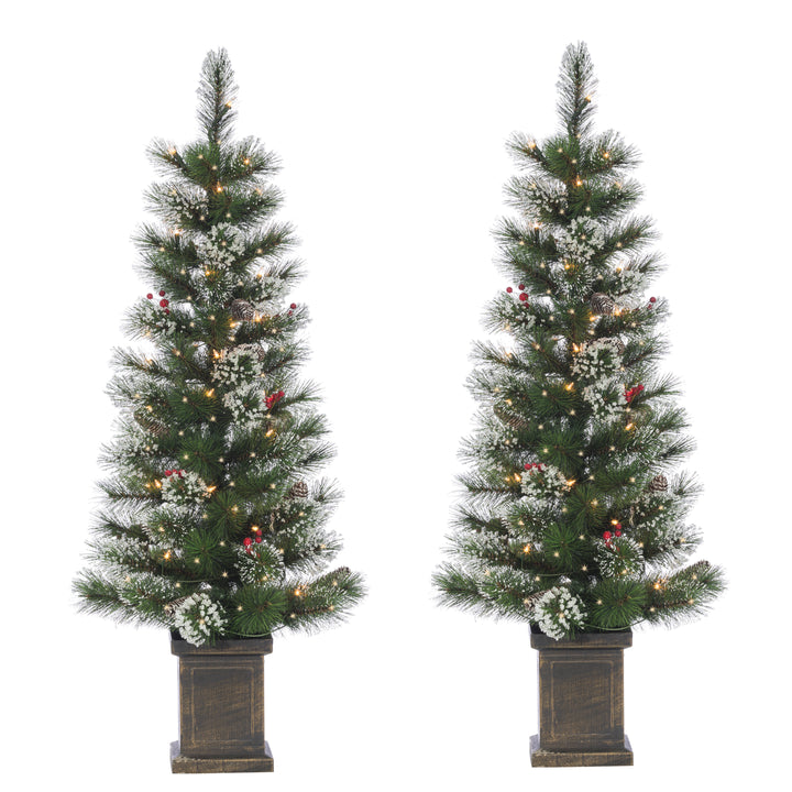 Sterling Set of 2 Elegant 4 Foot Potted Hard Mixed Needle Loveland Spruce Trees with Decorative Accents #5229--40CLED