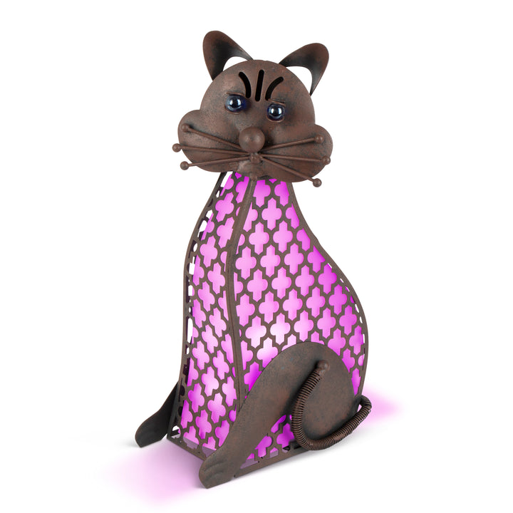 15.5 Inch Solar Lighted Outdoor Garden Meadow Pink Cat 72108-PinkCat