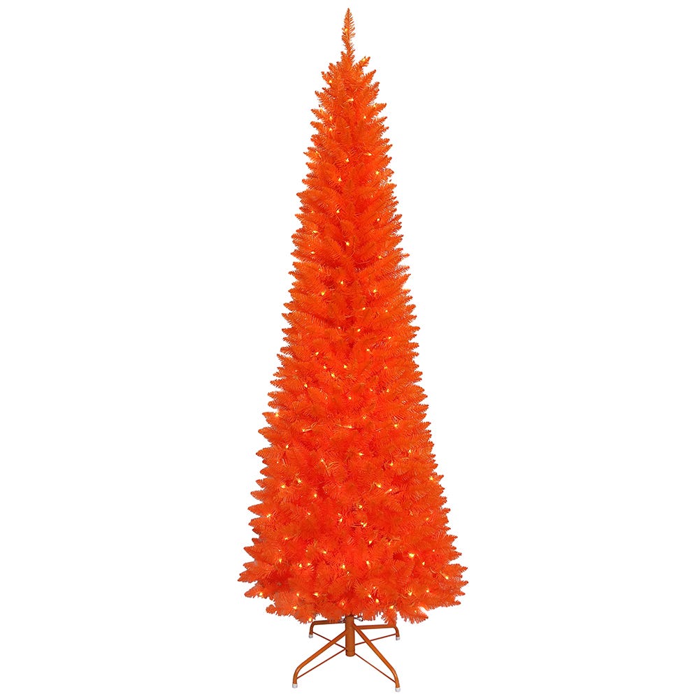 Kurt Adler stunning 7-Foot Prelit Halloween Orange Slim Tree KS-HW1899LED