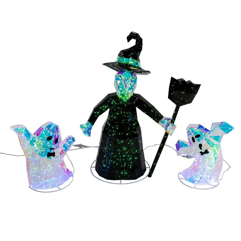 Kurt Adler Pre-lit Holographic Witch and Two Ghosts, 3-Piece Set KS-HW1920