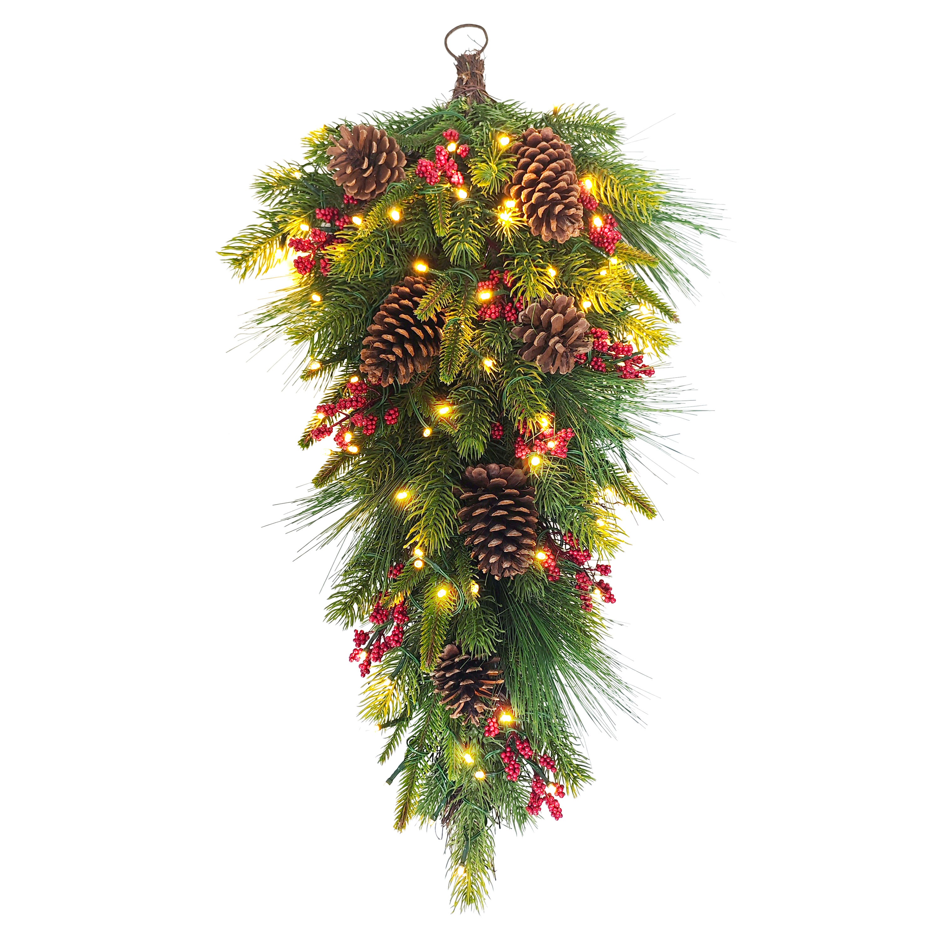 28" Pre-Lit Artificial Adorned Battery-Operated Banister Swag 51021-SW28LW07A-BO