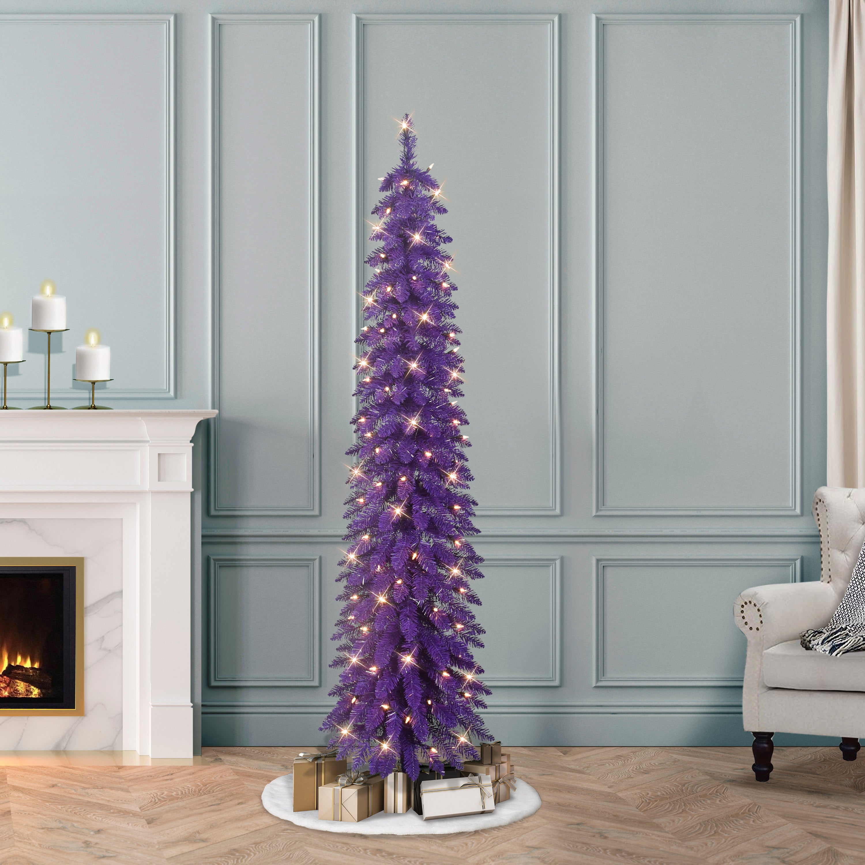 6' Pre-Lit Alpine Purple Pencil Tree