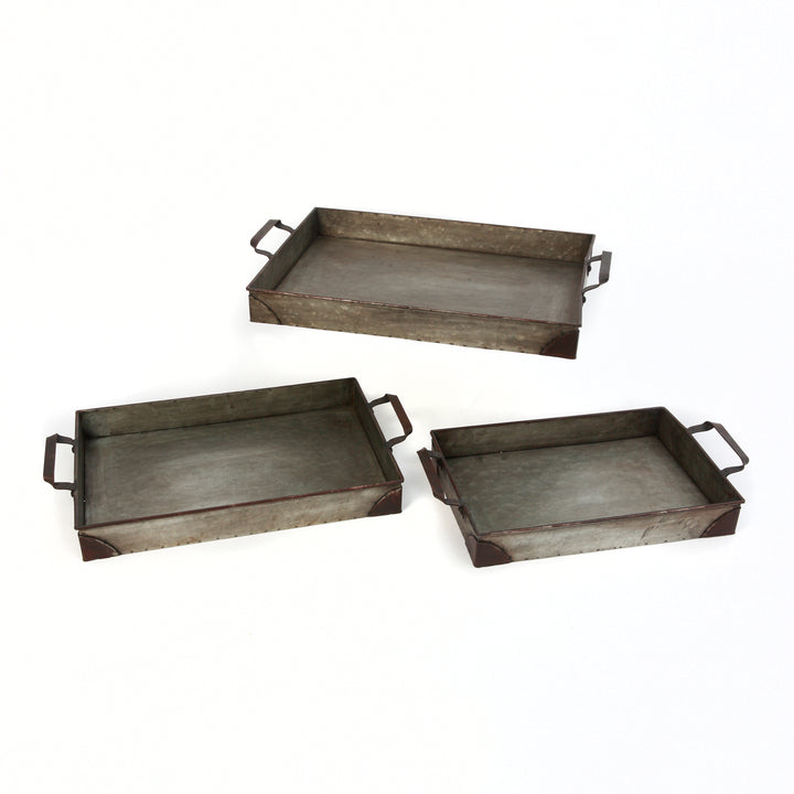 Set of 3 Rustic Decorative Metal Trays 2469970HDEC