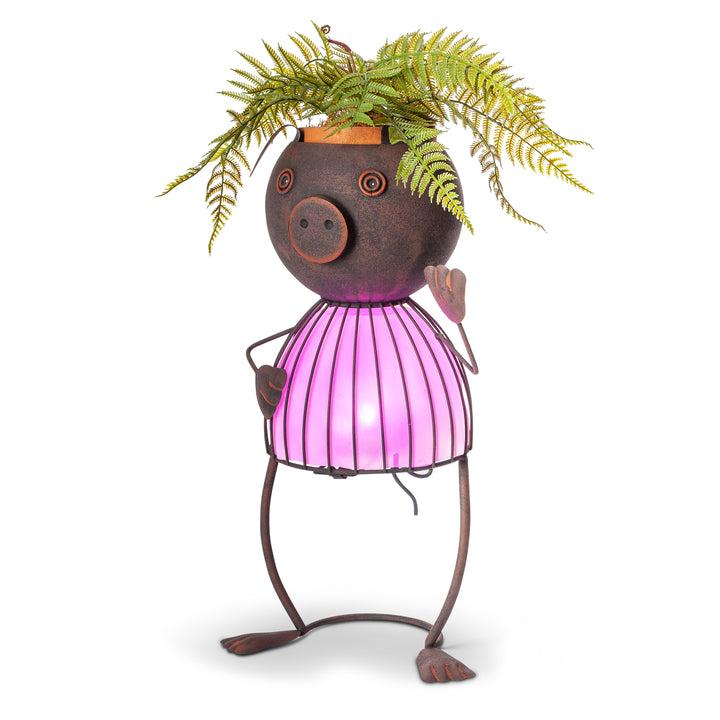 20.87  Inch Pink Solar Garden Metal Pig  Planter 71653-Pig