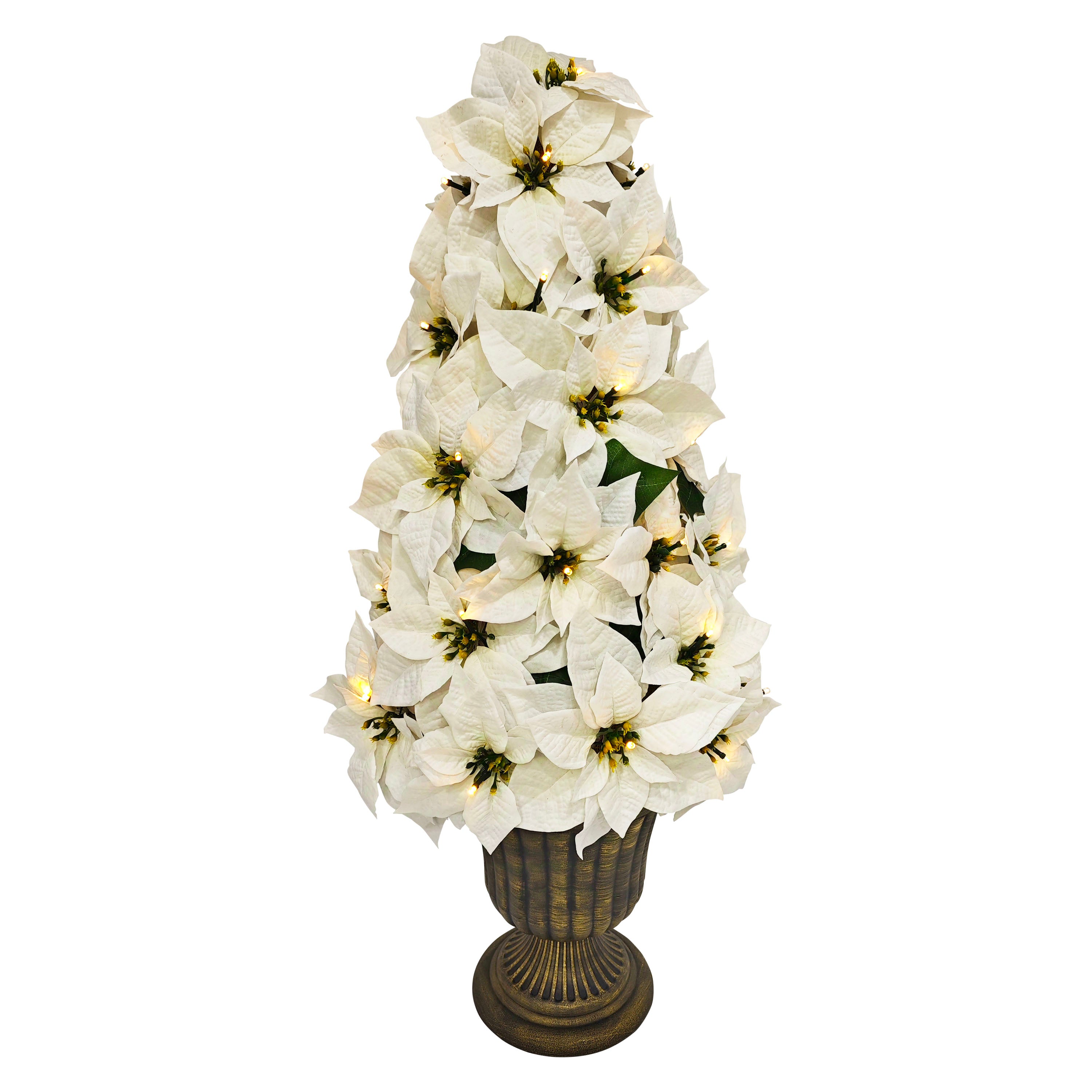 36" Pre-Lit Battery-Operated Artificial Potted White Poinsettias 51066-ST36WHLW038A-BO