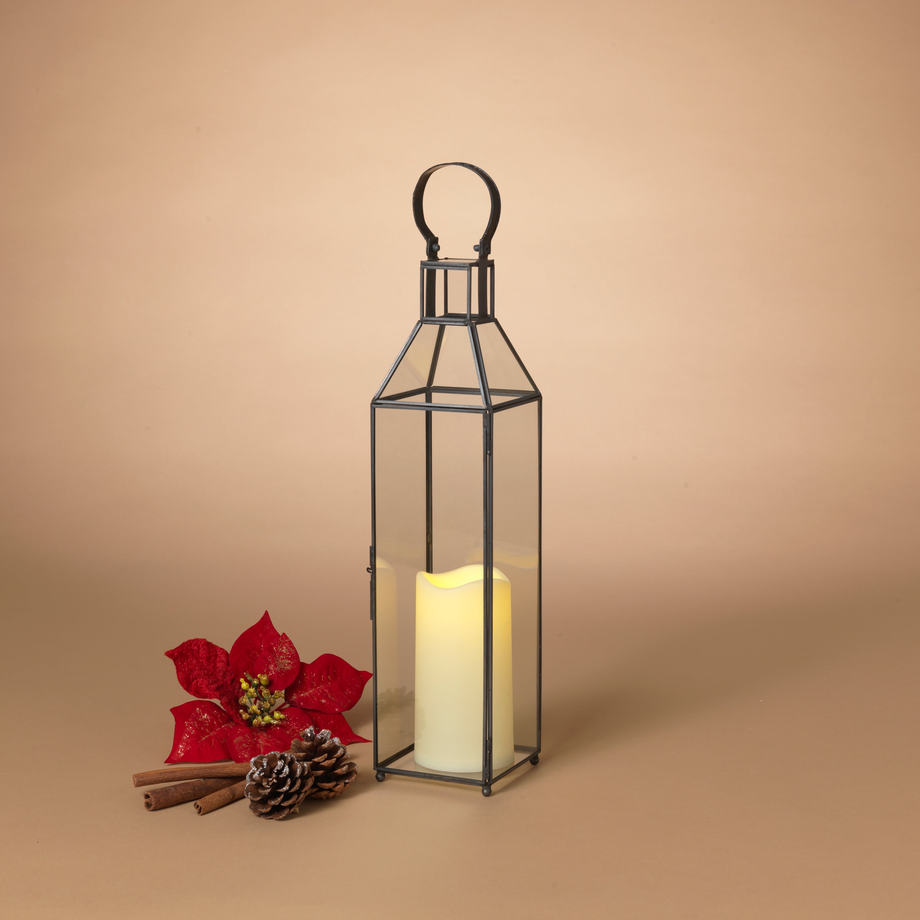 Cheerful 18.5 in H Metal and Glass Holiday Lantern 2735600EC