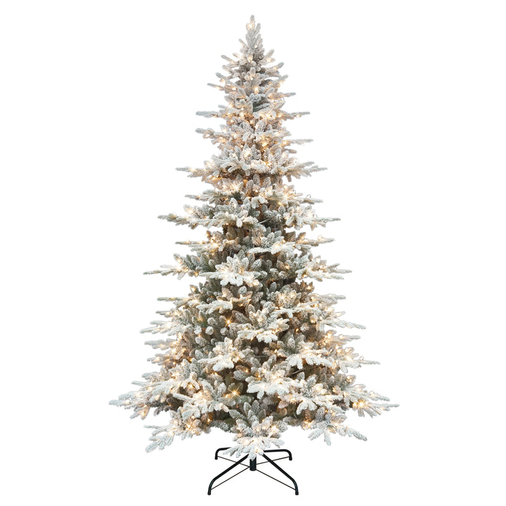 9 ft Pre-lit Flocked Utah Fir Artificial Christmas Tree with 800 UL Clear Lights Metal Stand Green UTFA-T90C8
