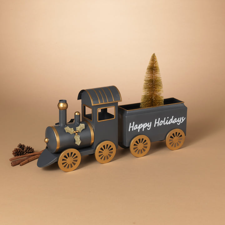 Playful 22.25 in L Metal Holiday Train with Christmas Tree 2737580EC