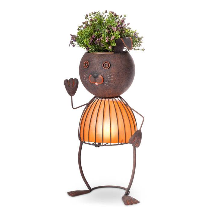 20.87 Inch Whimsical Orange Solar Lighted Metal Rabbit Planter Head 71653-Rabbit