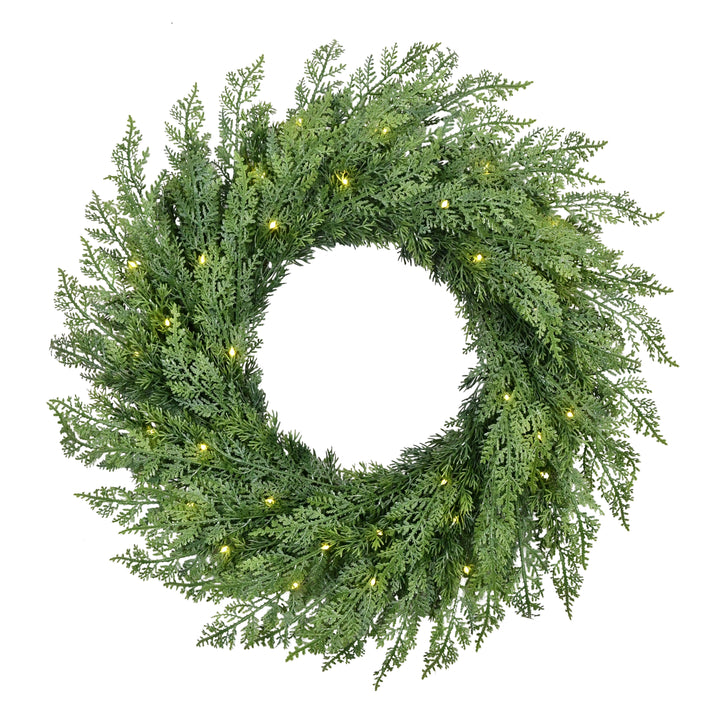 24" Pre-Lit Battery-Operated Artificial Flocked Wreath with Twinkle Rice Lights 5928-W24LW035A-BO