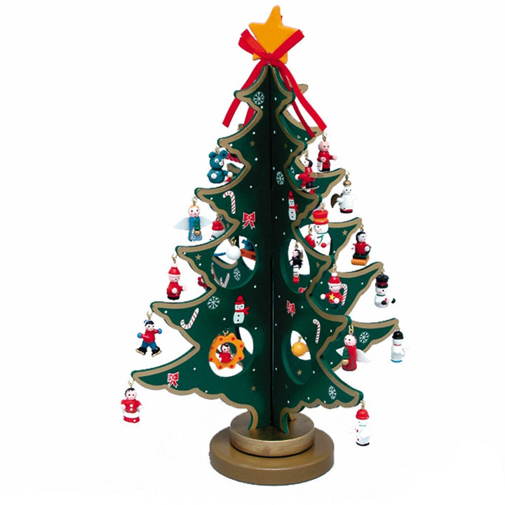 Kurt Adler 11.75-Inch Wooden Tree with Miniature Wooden Ornaments, 25 Piece Set