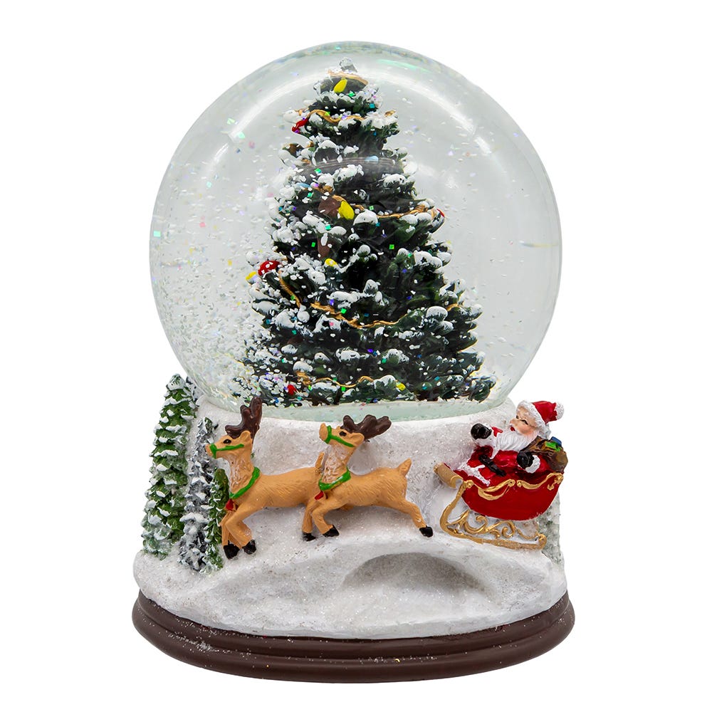 Kurt Adler 100MM Wind-Up Musical Santa with Christmas Tree Water Globe J3284