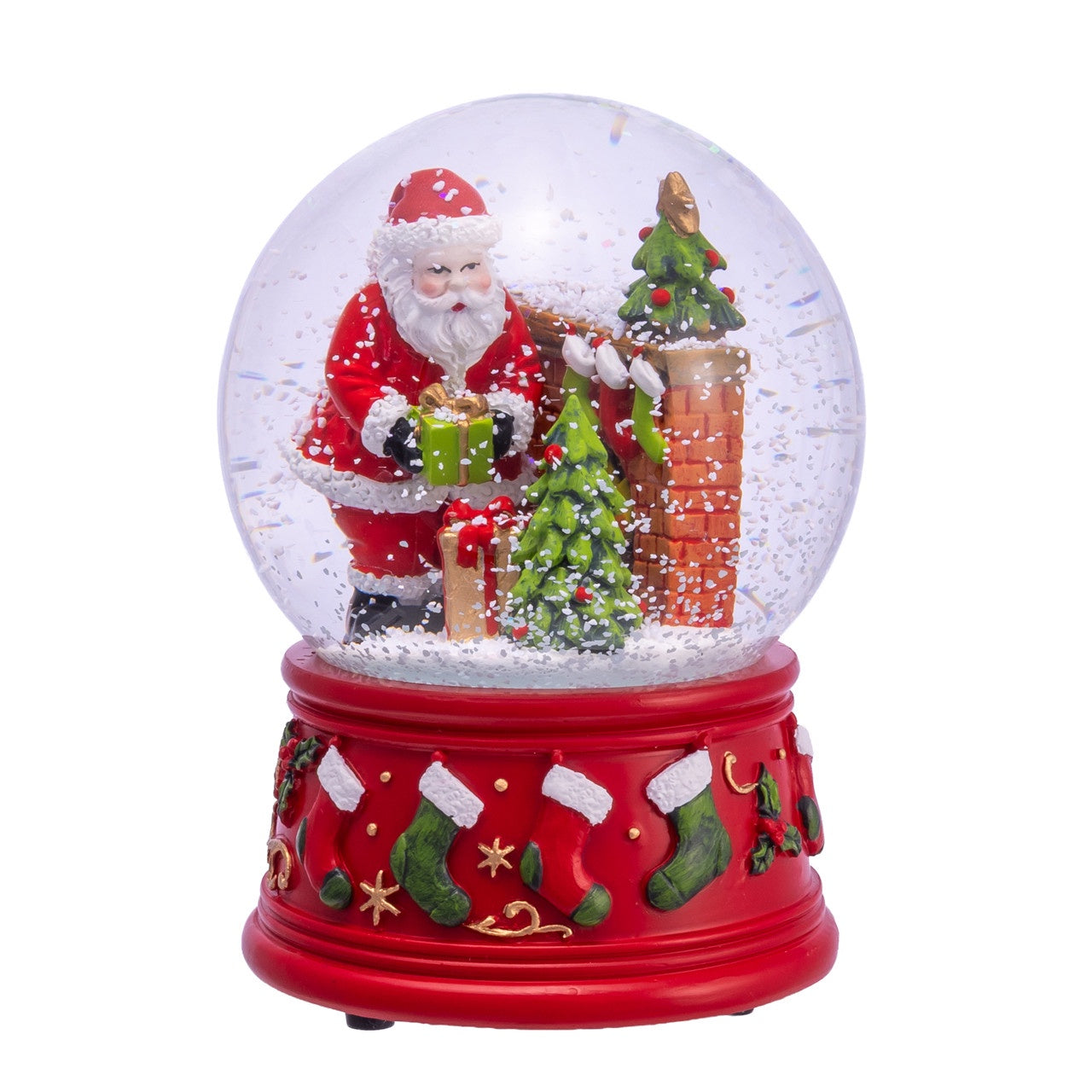 Kurt Adler 100MM Wind-Up Musical Santa With Fireplace Water Globe #J3287