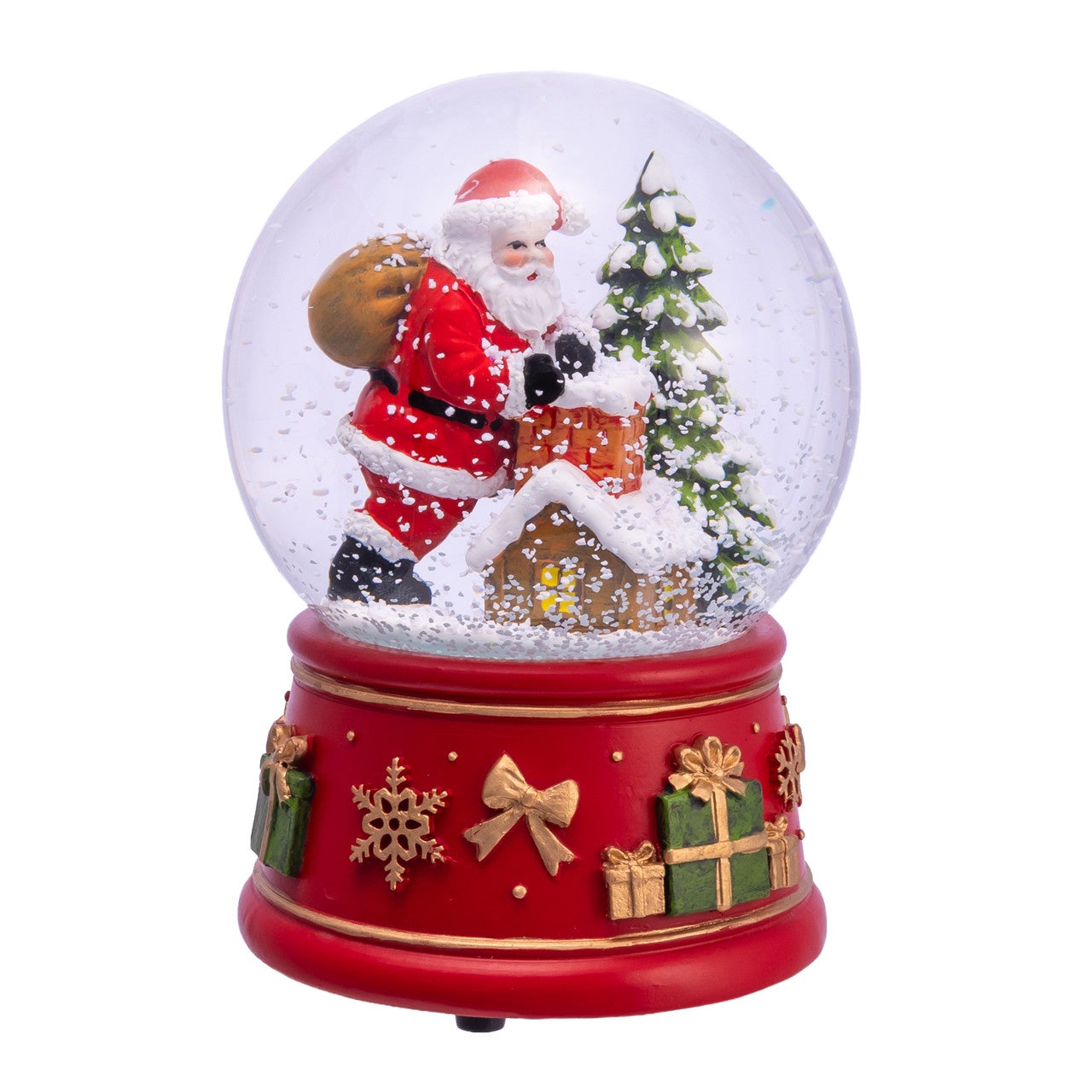 Kurt Adler 100MM Wind-Up Musical Santa With Chimney & Tree Water Globe #J3288