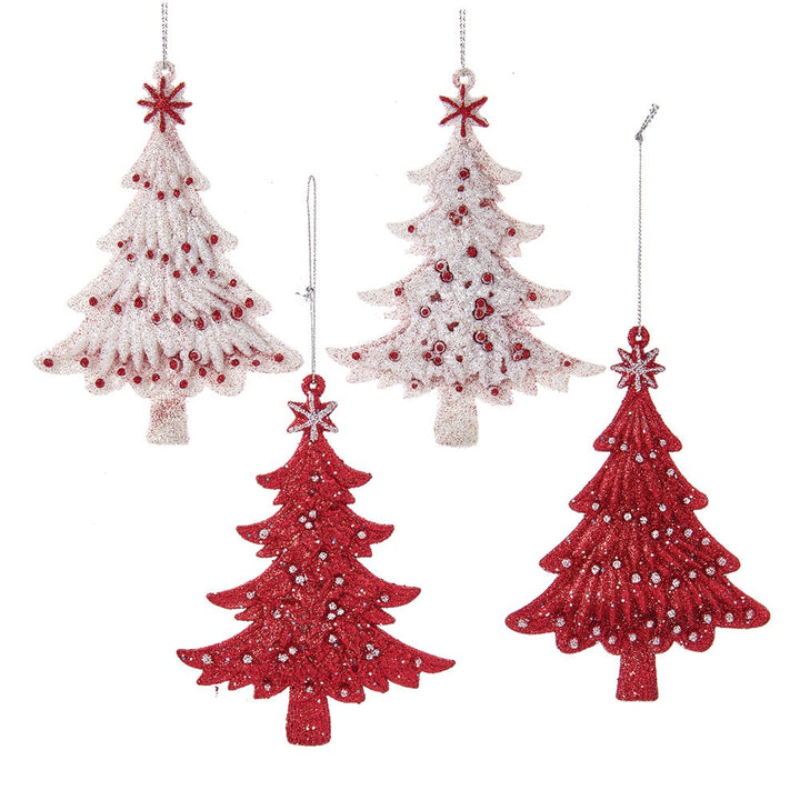 5" White/Red Glitter Christmas Tree Ornament, 4 Assorted #J5070