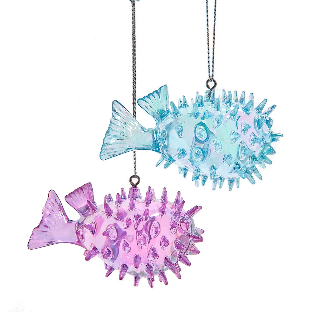 3" Iridescent Puffer Fish Ornament, 2 Assorted J5090