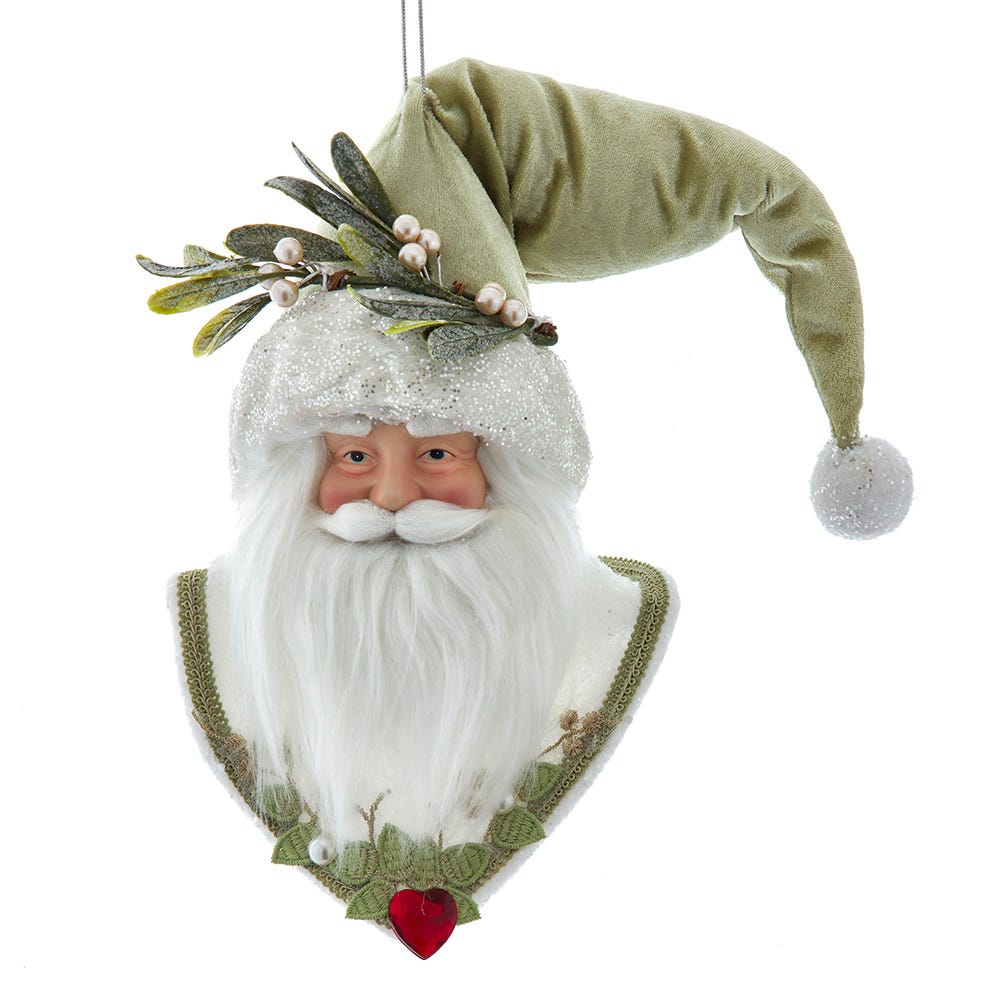 9" Mistletoe Kisses Santa Head Ornament J6134