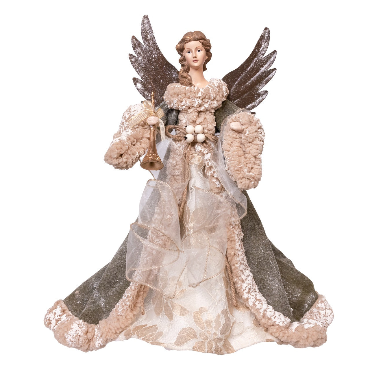 Kurt Adler 16" Ivory & Green Angel Tree Topper #J6143