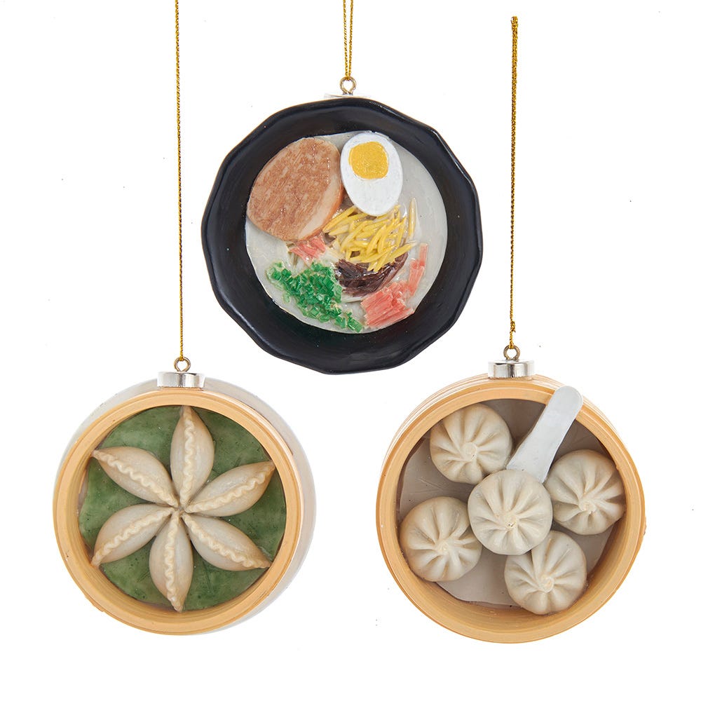 3" Asian Dumplings and Soup Ornaments, 3 Assorted J7471