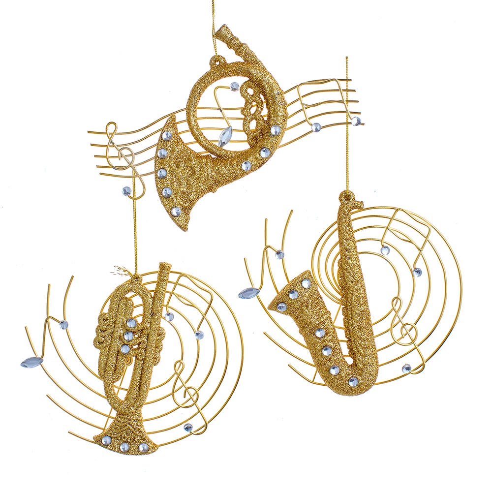 5" Gold Glitter Musical Instrument Ornament, 3 Assorted #J8244