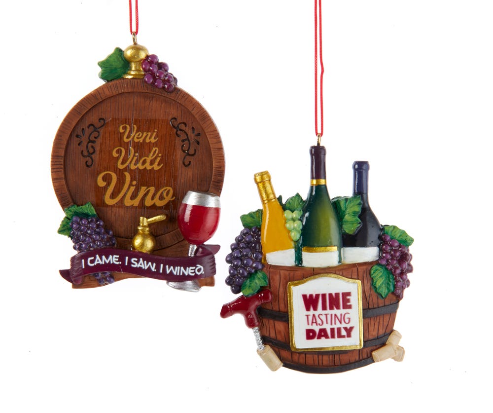 3.5-3.8" Wine Tasting/Barrel Ornament, 2 Assorted #J8661