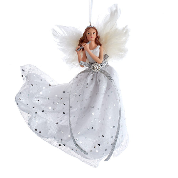 7" White/Silver Flying Angel Ornament #J8809