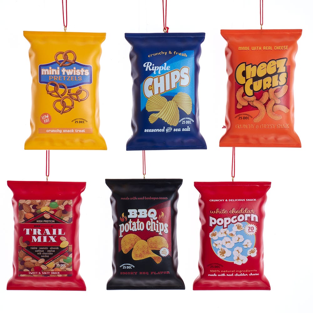 4.25" Snack Bag Ornament, 6 Assorted #J8818