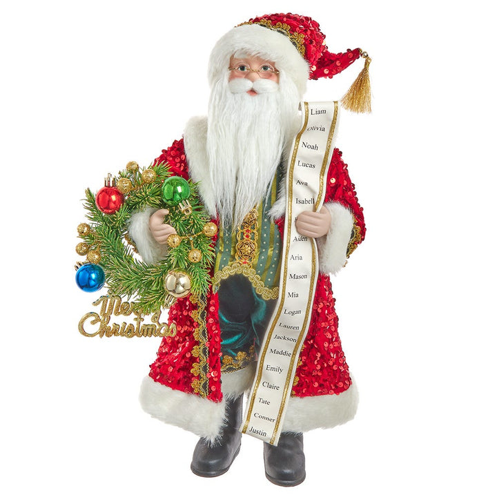 Kurt Adler 18-Inch Fabric And Resin Decorative Santa With Wreath Table Piece