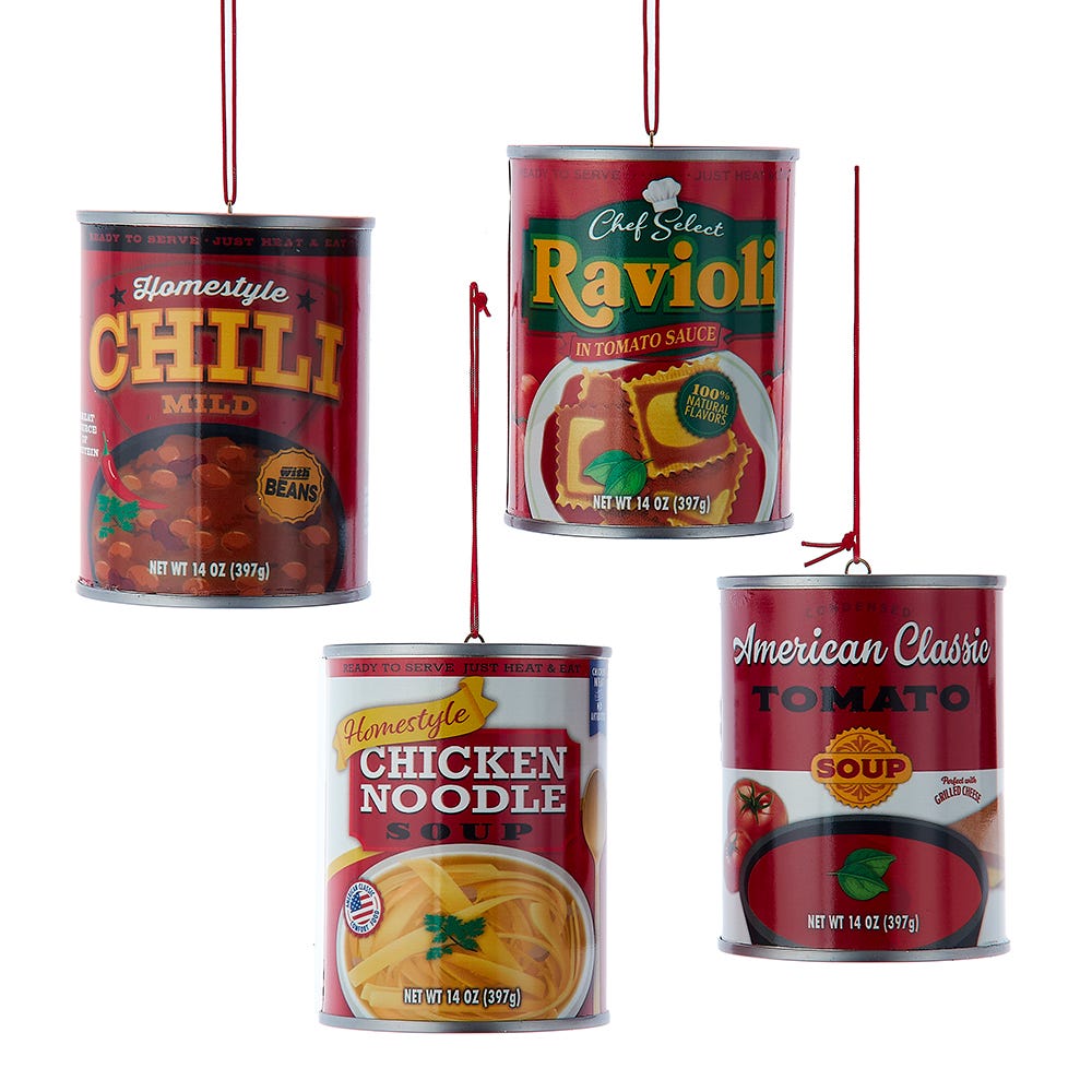 3" Metal Food Can Ornament, 4 Assorted #J8861